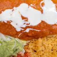Jumbo Chimichanga · A twelve inches flour tortilla filled with grilled chicken or steak, pico de gallo, sour cre...