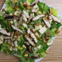 Grilled Chicken Caesar Salad · Grilled chicken, romaine lettuce and croutons. Topped with pecorino Romano and provolone che...