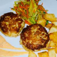 Crab Cakes · Served with honey mustard.