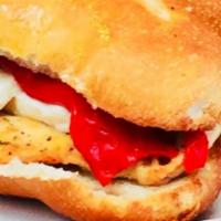Grilled Chicken Hero · Fresh mozzarella, roasted peppers, oil and vinegar.
