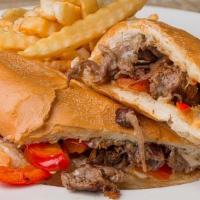 Philly Cheese Steak · chopped steak, pepper, onions, provolone cheese.