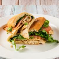 Grilled Chicken Sandwich  · Grilled chicken breast, Swiss cheese, lettuce, tomato, red onion, chipotle mayo.