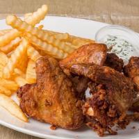 Chicken Wings With French Fries · 6 wings, French fries, ranch dressing, and ketchup.