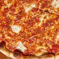 Cauliflower Upside Down Cheese Pizza · Thin crust with sliced mozzarella cheese, homemade pizza sauce, wild Sicilian oregano, & bre...