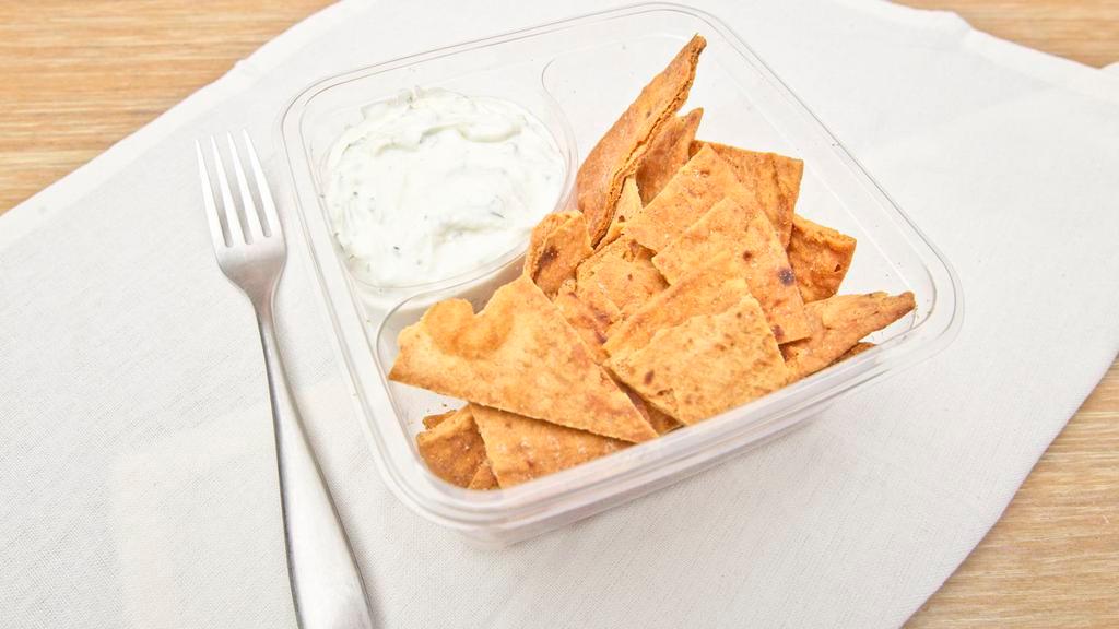Chips & Dip · Vegetarian. Housemade pita chips seasoned with garlic and olive oil + one spread or dip.