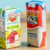 Kids Drinks · Apple juice or organic milk.
