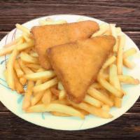 Fish N Chips · 2 Pieces of Battered whiting Pollock Fried Fish Over Fries