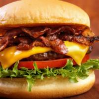 Bbq Bacon Cheeseburger · Savory Angus beef burger with American cheese, onions, pickles, lettuce, tomato and premium ...
