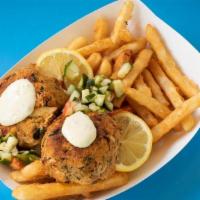 Crab Cakes + Chips Basket (2) · 2 crab cakes + pico de gallo + chips + LoLo’s remoulade