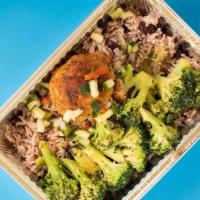Warm Bowl Crab Cakes (2) + Broccoli · two crab cakes + durty rice + broccoli + sauce