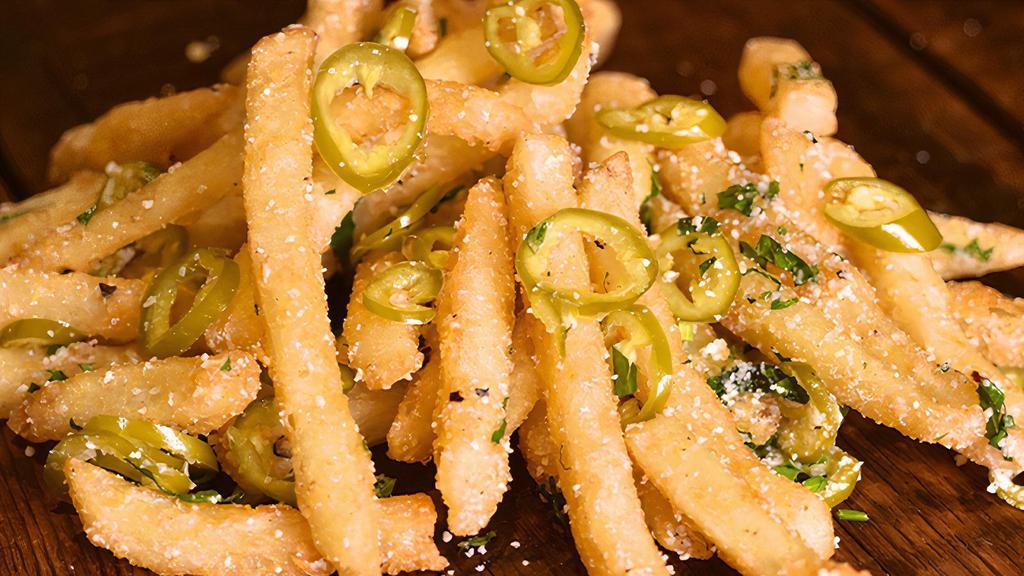 Lolo'S Fries · cotija cheese / pickled jalapeños / garlic crema /herbs