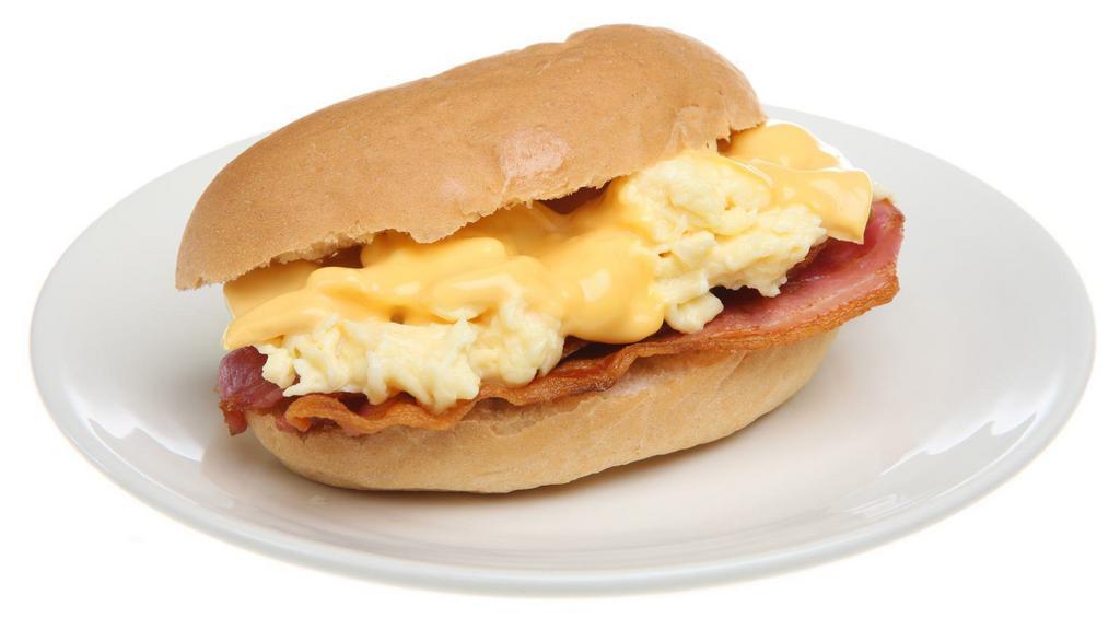 Bacon, Egg & Cheese Sandwich · Crispy Bacon strips, eggs, and melted cheese on customer's choice of bread.