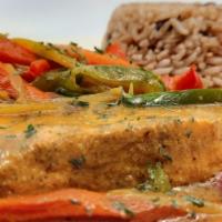 Salmon · Jerk, Curry, Brown stew, Steamed. Served with your choice of Rasta pasta, rice & peas, mixed...