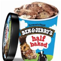B&J Half Baked (16 Oz.) · Popular item. A delectable dance of chocolate chip cookie dough and chocolate fudge brownie....