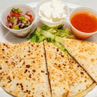 Quesadilla · Melted Yellow and white cheese. Served with pico de Gallo and  sour cream on the side
