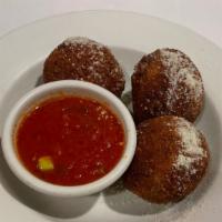 Rice Balls · Filled with Mozzarella, Sun-Dried Tomato and Basil with a Marinara Dipping Sauce