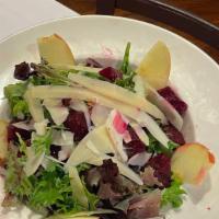 Goat Cheese Salad · mixed greens, slivered almonds, dried cranberries, raspberry vinaigrette.