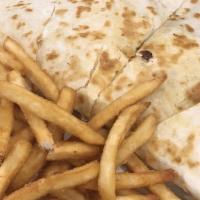 Crispy Chicken Ranch Quesadilla · Breaded chicken, red onion, pepper jack cheese, and ranch dressing. Served with sour cream a...