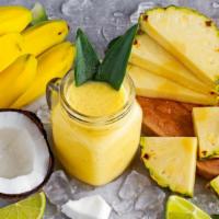 Piña Colada Smoothie · Fresh smoothie made with pineapple, coconut, banana, agave, and organic coconut water, with ...