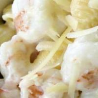 Shrimp Mac · Shell pasta mixed w/ chef's special cheese blend, Marinated wild gulf shrimps topped with pa...