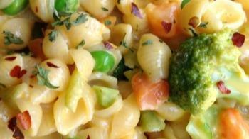 Veggie Mac · Shell pasta mixed w/ chef's special cheese blend, Seasonal veggies topped with parsley. Not ...
