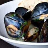 Mussels Mariniere · Wild organic PEI mussels, thyme, parsley, white wine sauce. Served with toast and ultimate c...