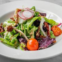 Salade Mixte · Salad mix, roasted tomatoes, spring vegetables, balsamic vinaigrette. Vegetarian. Gluten Free.
