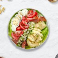 Cobb Salad · (Vegetarian) Romaine hearts, blue cheese, bacon, hard-boiled pastured egg, avocado, and toma...
