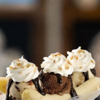 Banana Split (3 Scoops) · Includes one banana, three scoops of your favorite flavor(s), whipped cream, & three topping...