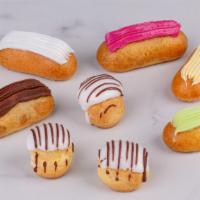 Eclair · Fresh dough filled with cream and topped with chocolate.