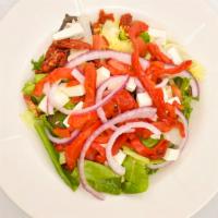 Bensi Salad · Mixed greens, tomatoes, roasted peppers, sun dried tomatoes, red onions, and fresh mozzarell...