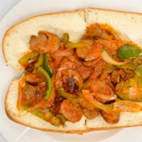 Sausage, Peppers & Onions · Served with a choice of linguine with tomato sauce or house salad or a cup of homemade chick...