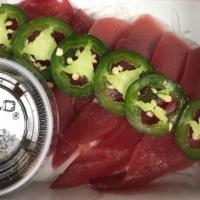 Tuna Carpaccio · 3 pcs slice tuna with yuzu sauce.