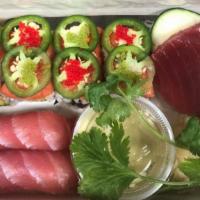 Tuna Special · Two pieces sushi, three pieces sashimi with tuna lover.