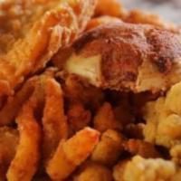 Sampler Platter · Buffalo wings, chicken fingers and mozzarella sticks.