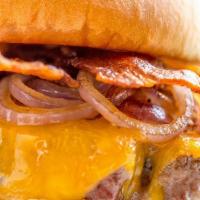 Double Cheeseburger · Two 5 oz. patties topped with two slices of cheddar cheese, pickles, red onion, and two8two ...