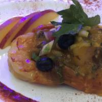 Tulsi Mango Shrimp · Basil, ginger, mango chutney, green chili
