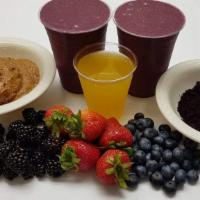 Protein · Acai, Mixed Berries, Whey Protein Pineapple Juice, Almond Butter, Honey.