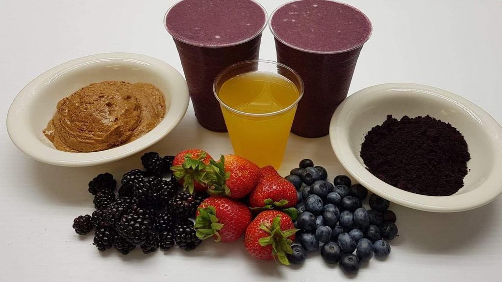 Protein · Acai, Mixed Berries, Whey Protein Pineapple Juice, Almond Butter, Honey.
