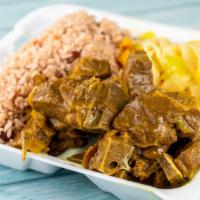 Curried Goat · Goat seasoned with curry.