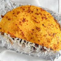 De Pabellon Cachapa  · *HUGE* Sweet corn crepe stuffed with shredded beef, black beans, sweet yellow plantains, fri...