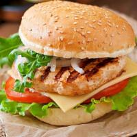 Turkey Burger · Served with lettuce, tomatoes, and french fries.