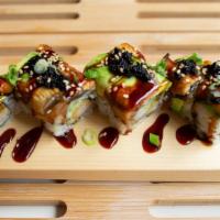 Black Dragon Roll · Shrimp tempura & avocado, top with eel & tobiko