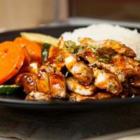 Chicken Teriyaki Plate · Chicken breast with your choice of jasmine rice, brown rice or quinoa. Served with vegetables.