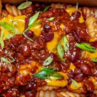 Chili Cheese Fries · Your choice of freshly cooked fries, topped with crisp bacon bits, and drizzled with creamy ...