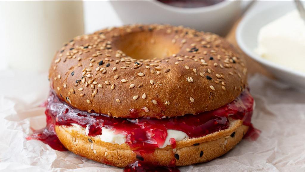 Fresh Bagel With Cream Cheese & Jelly · Customer's choice of fresh bagel. Served in customer's preference of style with a side of cream cheese and jelly.