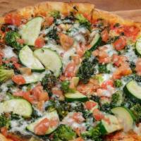 Vegetable Pizza · Eggplant, broccoli, spinach, zucchini, and tomato with red sauce or white sauce.