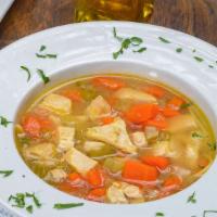 Chicken Soup · Chunks of chicken and lots of vegetables in a chicken broth.