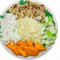 Over Green Bowl · 704 cal. Kale, wild rice, apples, sweet potato, almonds, goat cheese, balsamic vinaigrette d...