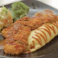 Chicken Katsu With Omelet Rice · Omelet rice, chicken breast cutlet, salad pickled radish.